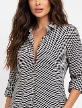 7th Ave Ny &Co Womens Black & White Geometric Button-Up Shirt (SIZE:SMALL)